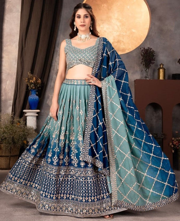 Classy Blue Color Georgette Fabric Party Wear Lehenga