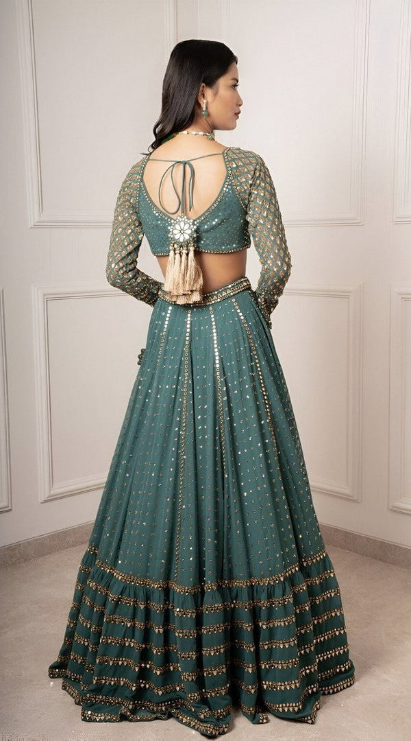 Superb Green Color Georgette Fabric Party Wear Lehenga