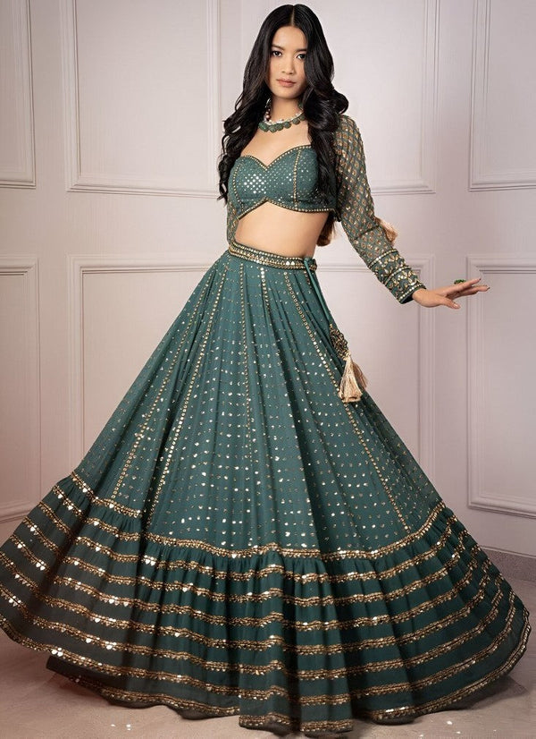 Superb Green Color Georgette Fabric Party Wear Lehenga