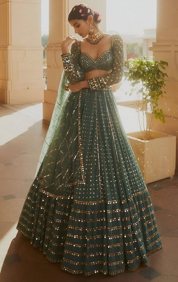 Superb Green Color Georgette Fabric Party Wear Lehenga