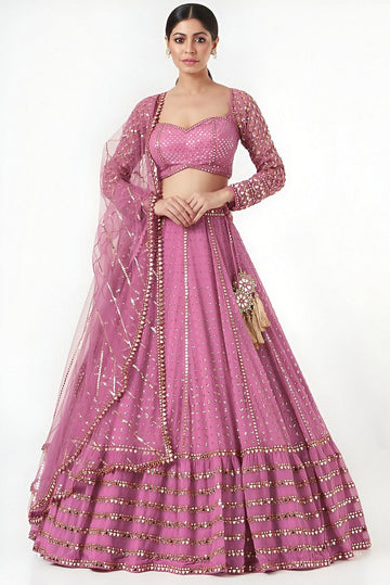 Superb Pink Color Georgette Fabric Party Wear Lehenga