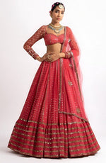 Superb Red Color Georgette Fabric Party Wear Lehenga