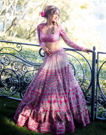 Superb Pink Color Georgette Fabric Party Wear Lehenga