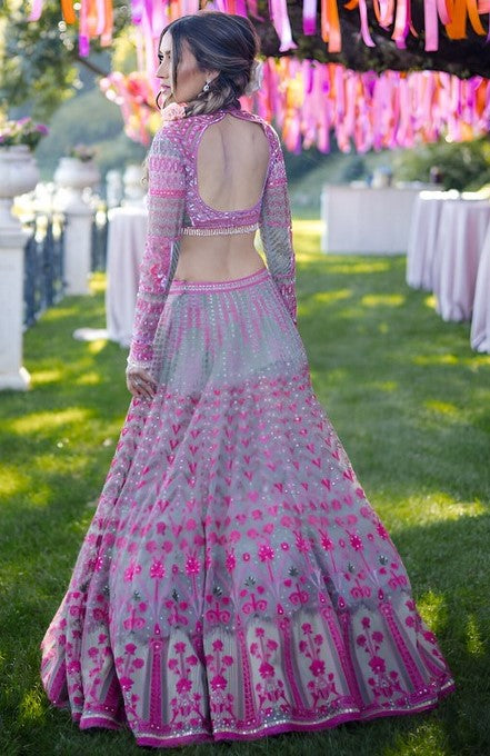 Superb Pink Color Georgette Fabric Party Wear Lehenga