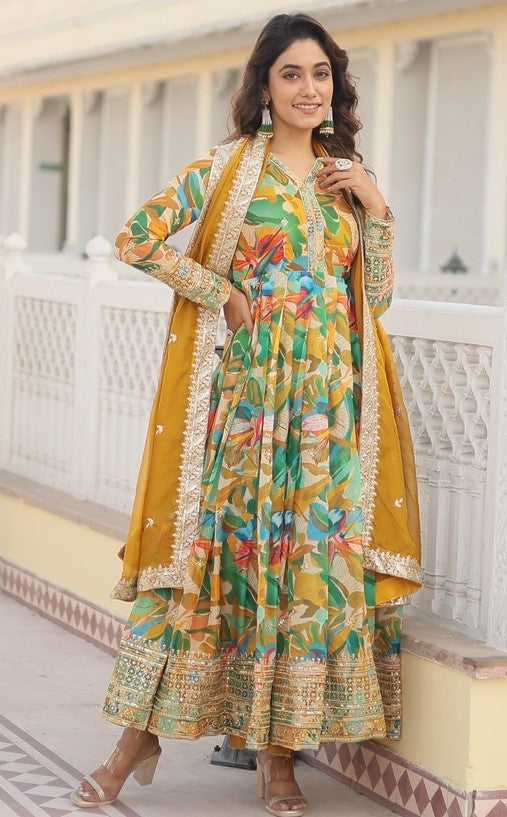 Divine Multi Color Silk Fabric Gown