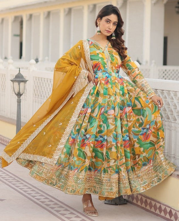 Divine Multi Color Silk Fabric Gown