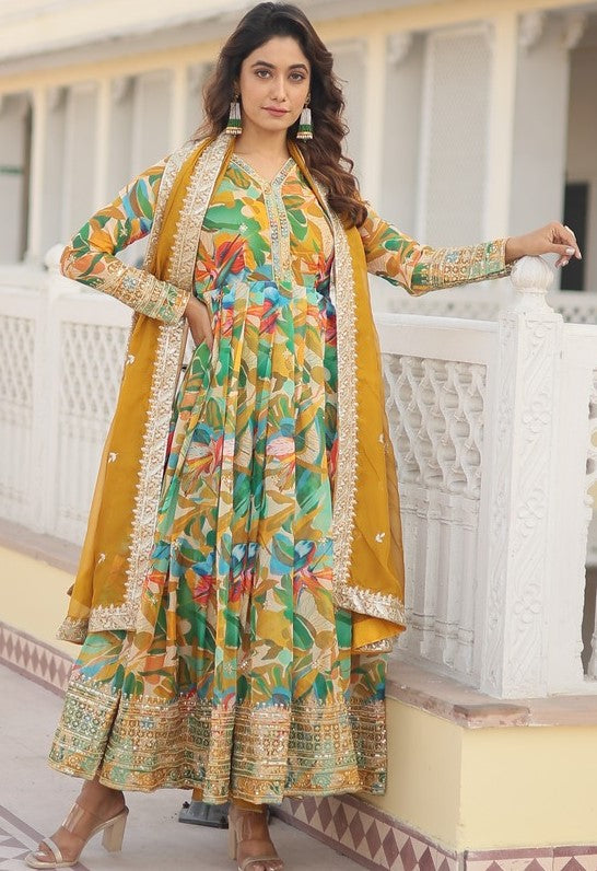 Divine Multi Color Silk Fabric Gown