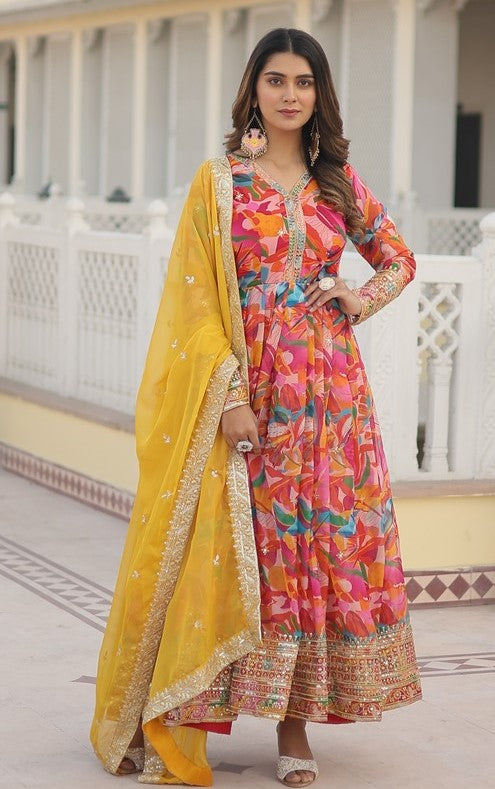 Divine Multi Color Silk Fabric Gown