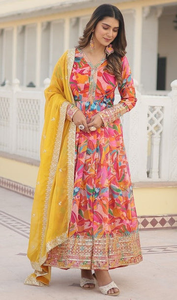 Divine Multi Color Silk Fabric Gown