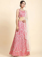 Dazzling Pink Color Satin Fabric Wedding Lehenga