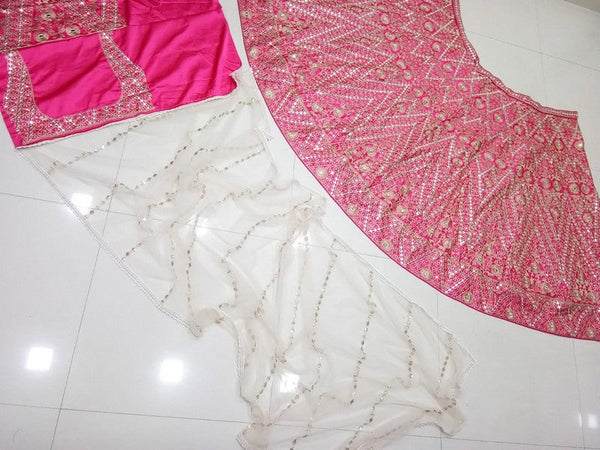 Dazzling Pink Color Satin Fabric Wedding Lehenga