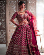 Dazzling Magenta Color Satin Fabric Wedding Lehenga