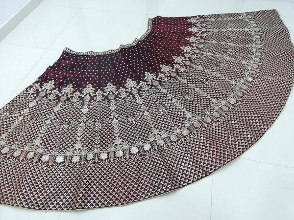 Dazzling Maroon Color Satin Fabric Wedding Lehenga