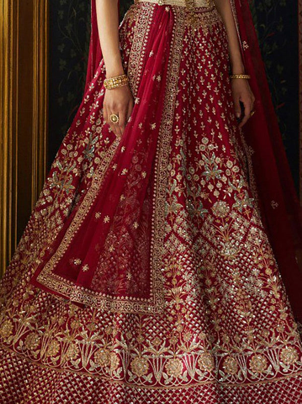 Dazzling Maroon Color Satin Fabric Wedding Lehenga