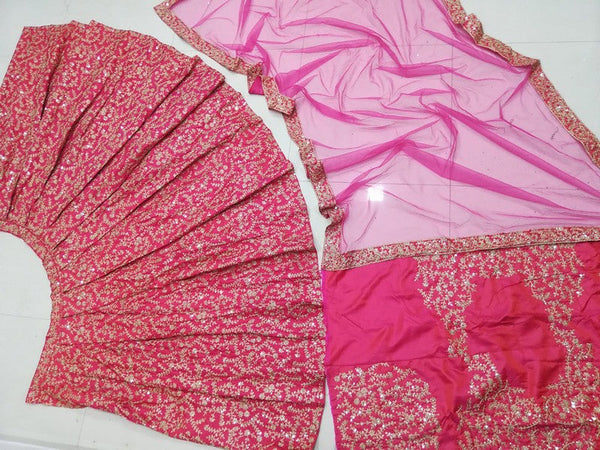 Dazzling Pink Color Satin Fabric Wedding Lehenga