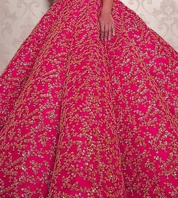 Dazzling Pink Color Satin Fabric Wedding Lehenga