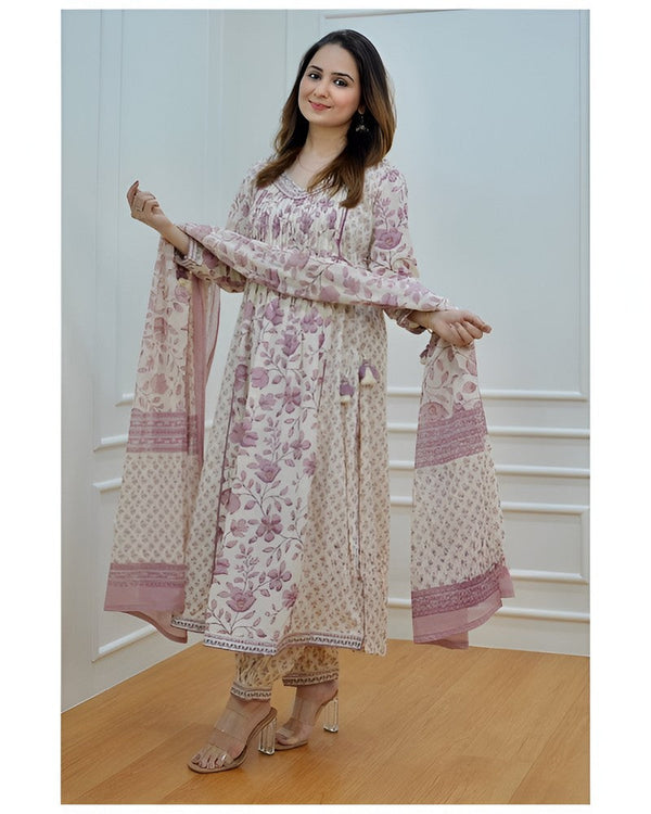 Dazzling Cream Color Cotton Fabric Designer Suit