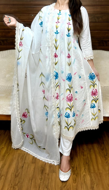 Dazzling White Color Cotton Fabric Designer Suit