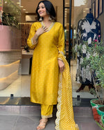 Dazzling Mustard Color Chinon Fabric Designer Suit