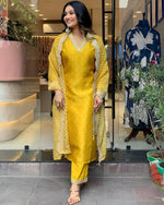 Dazzling Mustard Color Chinon Fabric Designer Suit