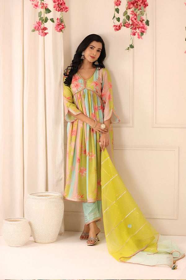 Tempting Green Color Muslin Fabric Designer Suit