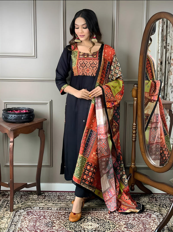 Amazing Black Color Banarasi Fabric Designer Suit