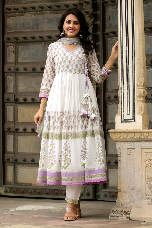 Amazing White Color Cotton Fabric Designer Suit