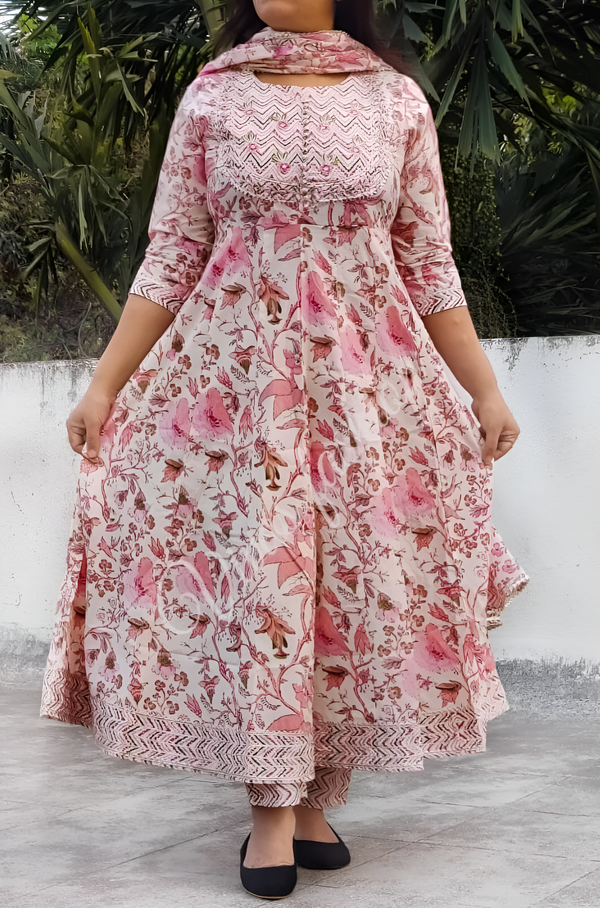 Amazing Pink Color Cotton Fabric Designer Suit