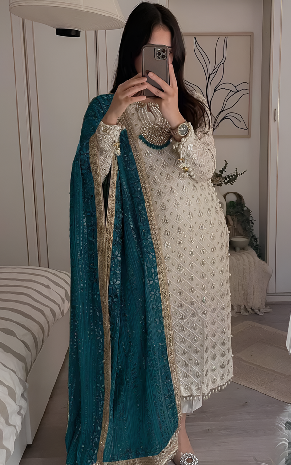 Amazing White Color Georgette Fabric Designer Suit