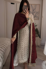 Amazing White Color Georgette Fabric Designer Suit