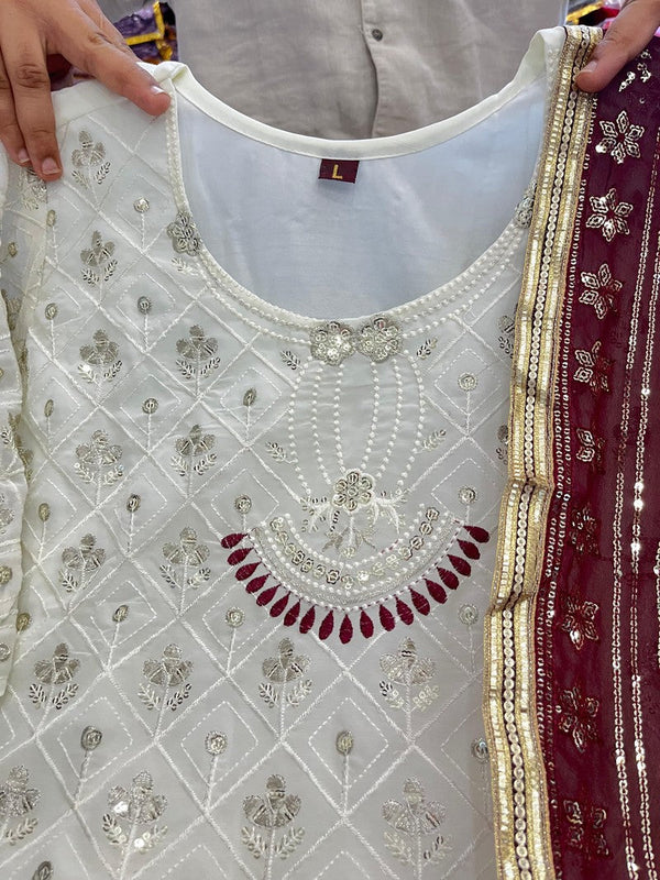 Amazing White Color Georgette Fabric Designer Suit