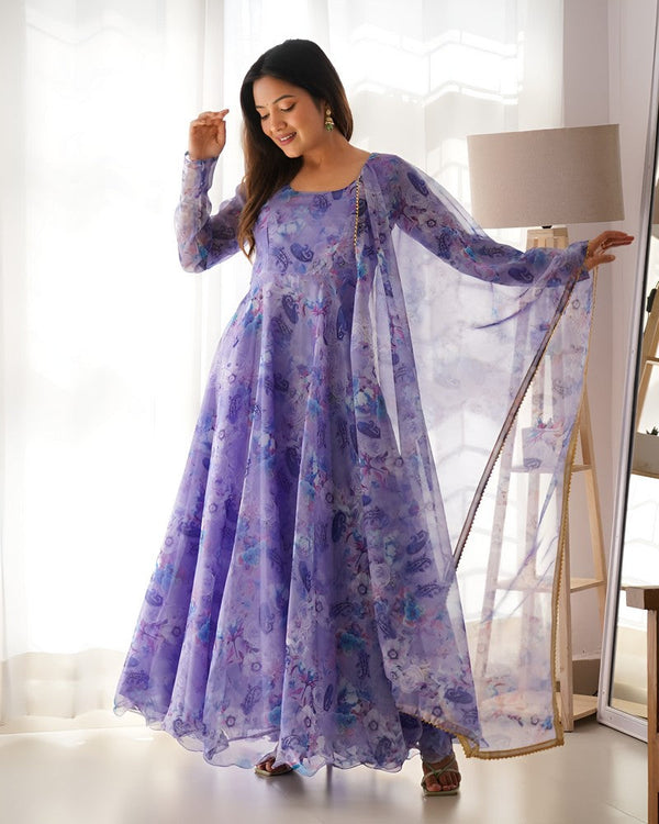 Amazing Purple Color Organza Fabric Designer Suit