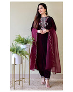 Divine Voilet Color Velvet Fabric Designer Suit