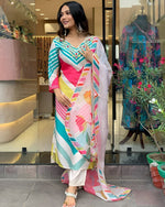 Divine Multi Color Chinon Fabric Designer Suit