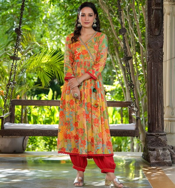 Divine Orange Color Muslin Fabric Designer Suit