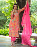 Divine Pink Color Muslin Fabric Designer Suit