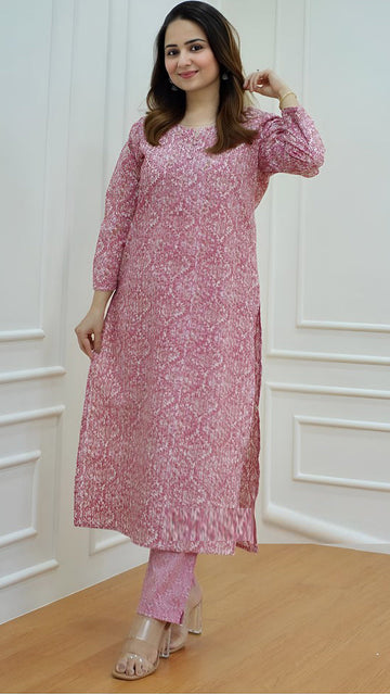 Amazing Pink Color Cotton  Fabric Designer Suit