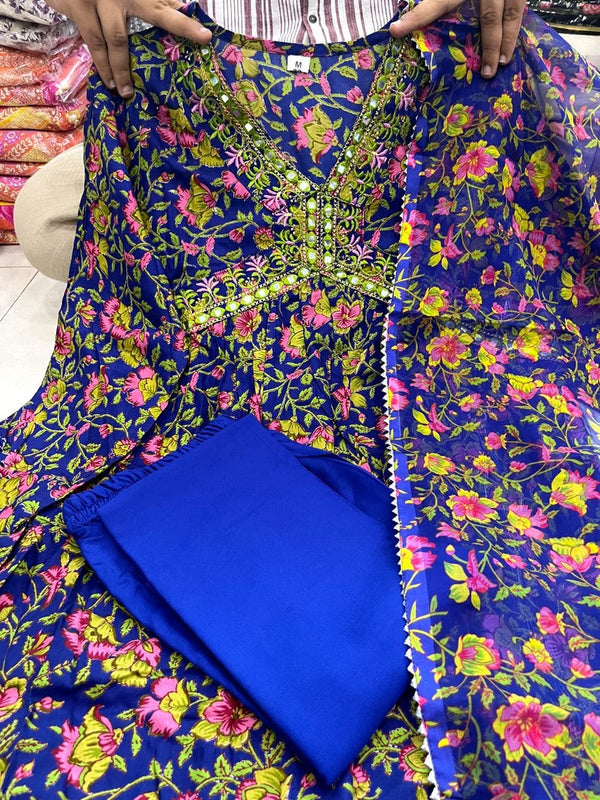 Amazing Blue Color Rayon Fabric Designer Suit