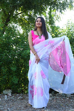 Ideal White Color Organza Fabric Casual Saree