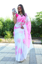 Ideal White Color Organza Fabric Casual Saree