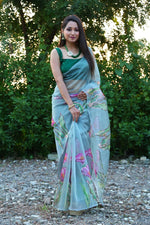 Ideal Green Color Organza Fabric Casual Saree