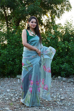 Ideal Green Color Organza Fabric Casual Saree