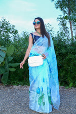 Ideal Aqua Color Organza Fabric Casual Saree