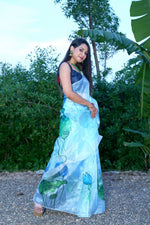 Ideal Aqua Color Organza Fabric Casual Saree