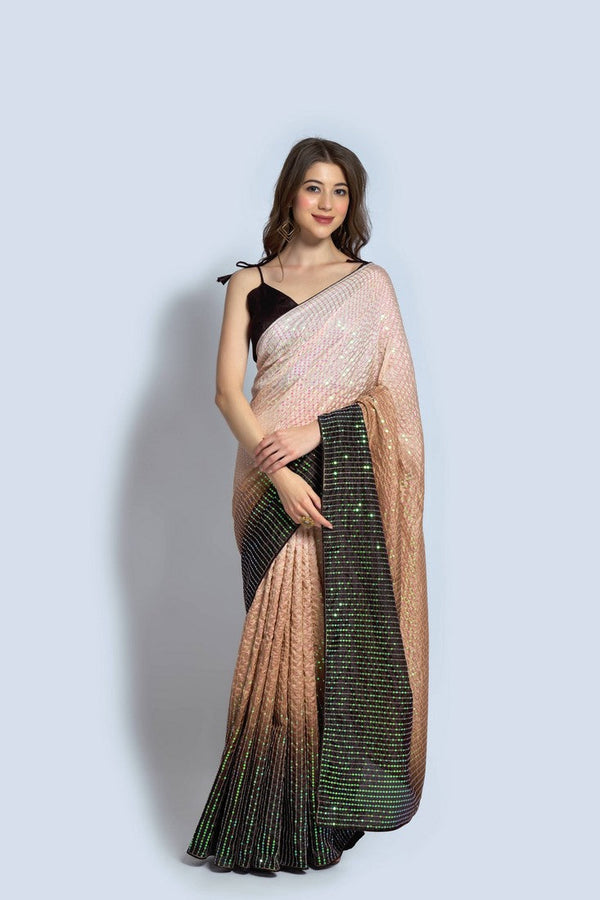 Ideal Brown Color Vichitra Fabric Partywear Saree