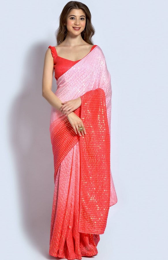 Ideal Red Color Vichitra Fabric Partywear Saree