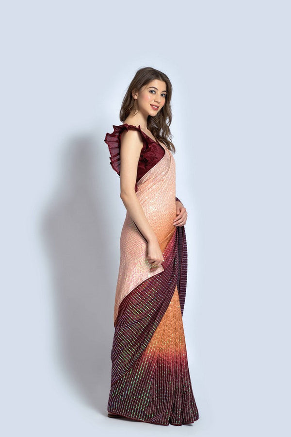 Ideal Maroon Color Vichitra Fabric Partywear Saree