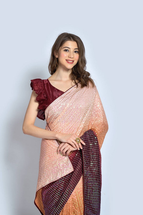 Ideal Maroon Color Vichitra Fabric Partywear Saree