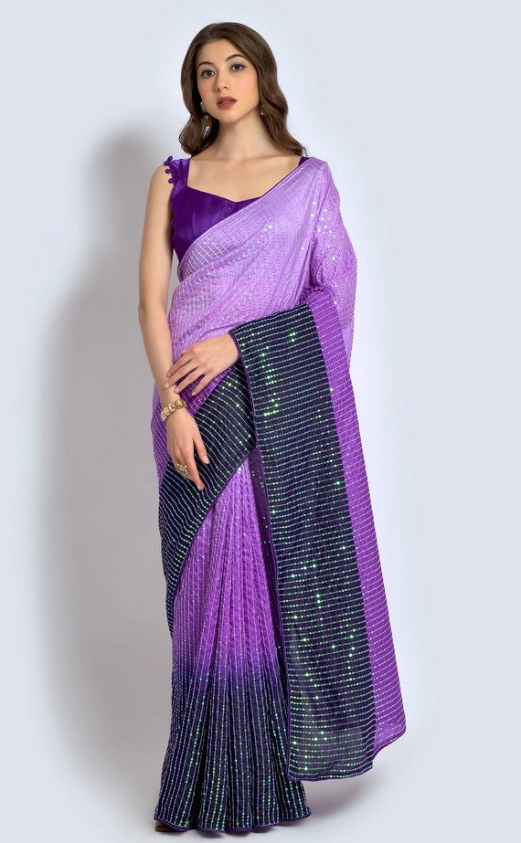 Ideal Purple Color Vichitra Fabric Partywear Saree