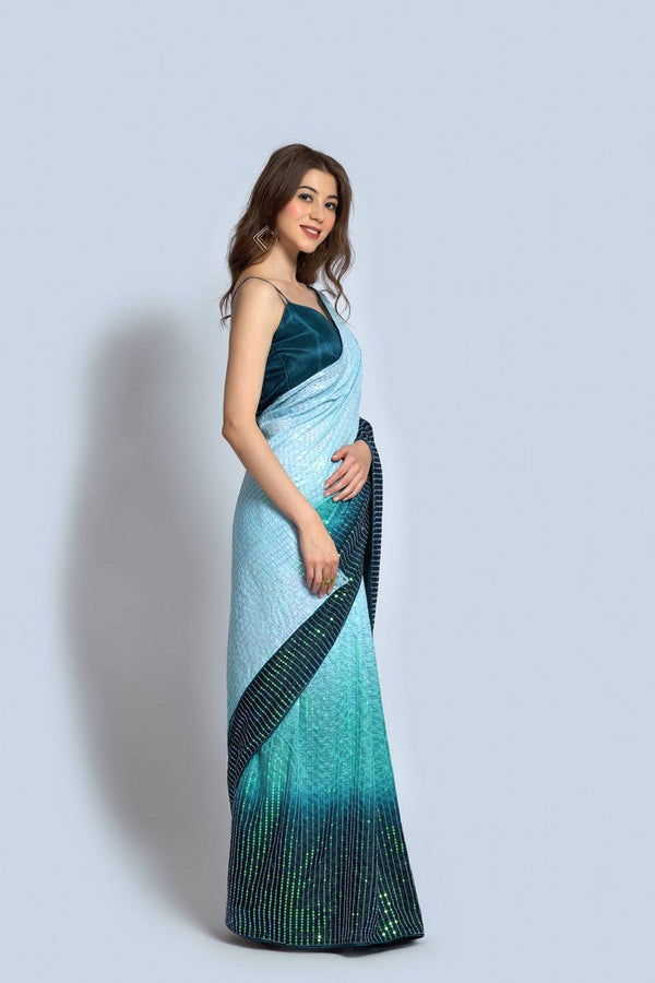 Ideal Teal Color Vichitra Fabric Partywear Saree